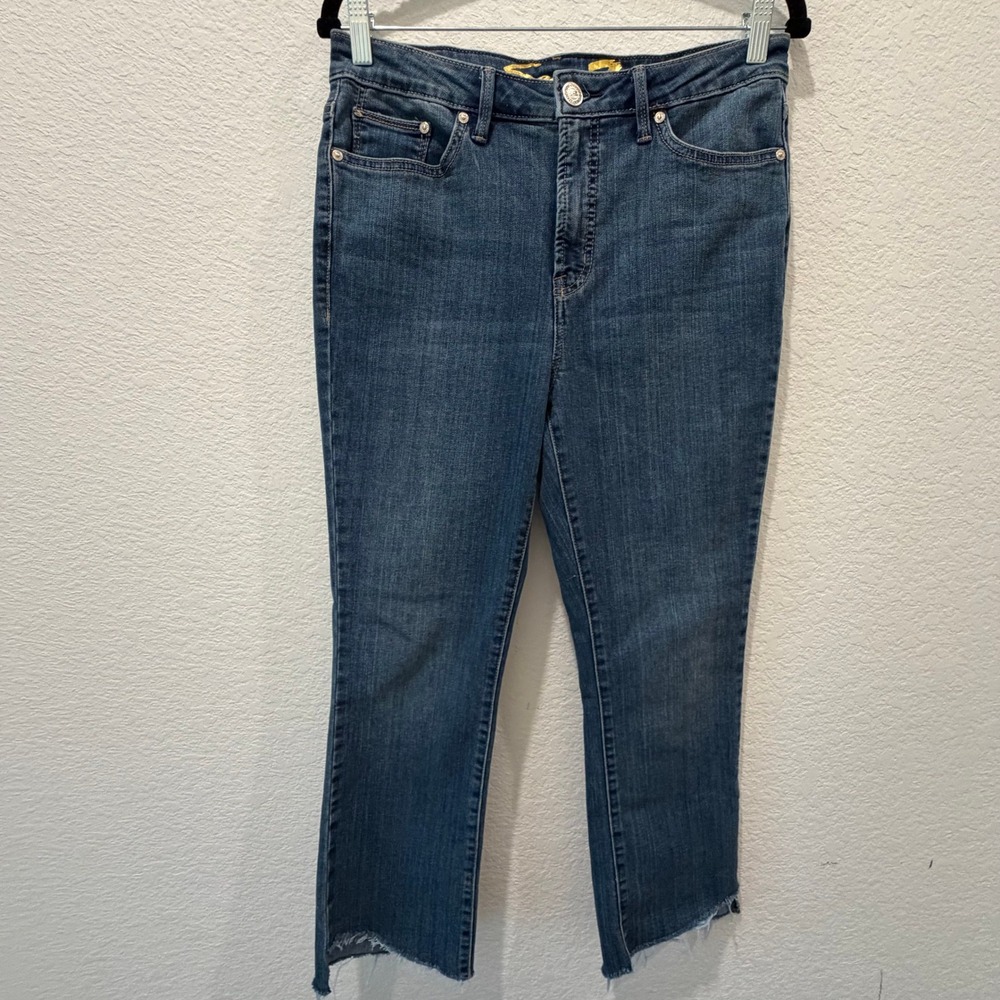 Seven7 Womens High Rise Straight Leg Jeans Medium Wash Raw Hem Size 8